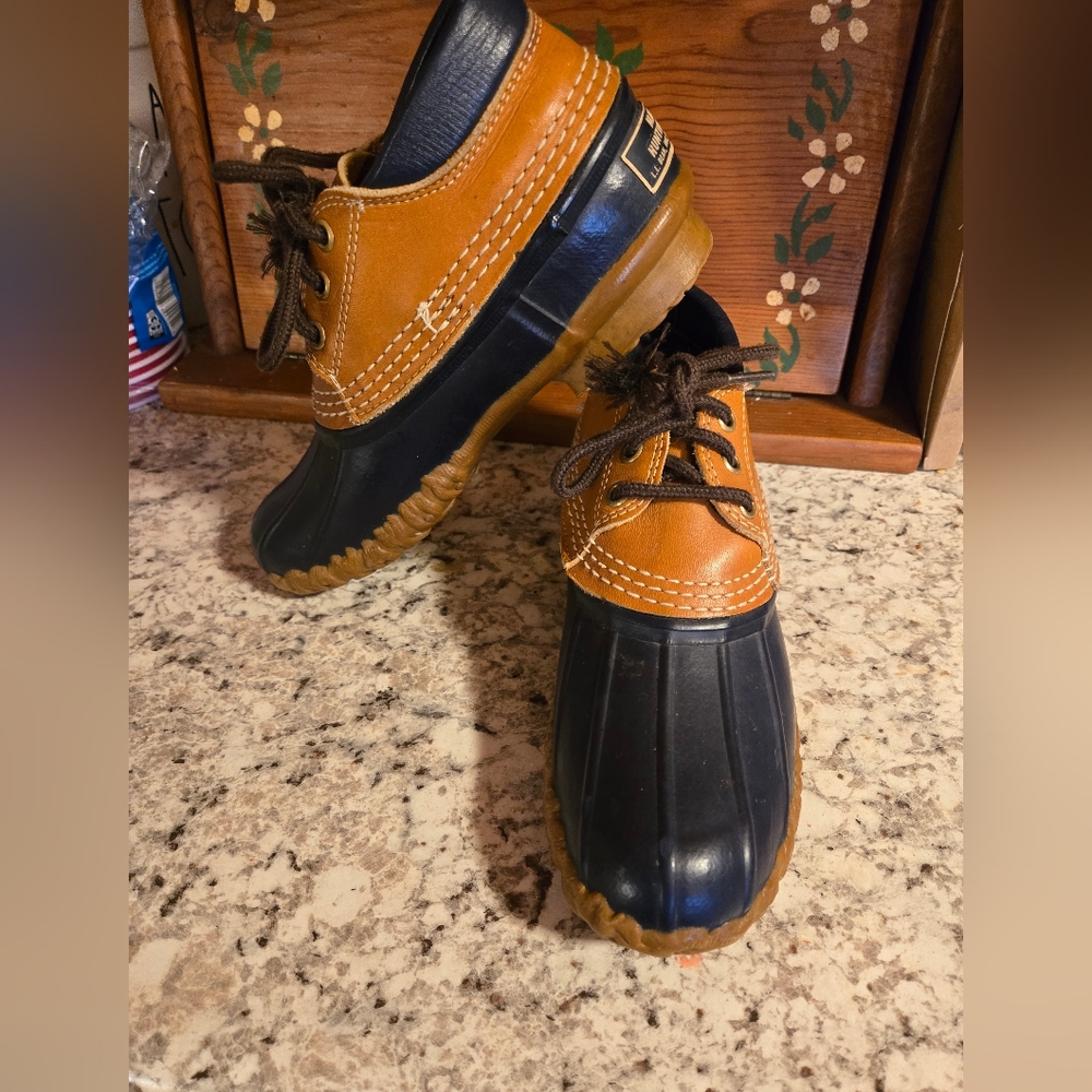L.L. Bean Tan and Black Rain and Snow Boots with Lace-Up Design